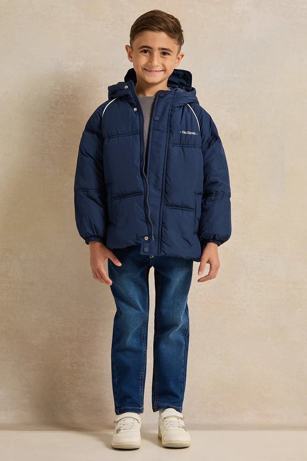 Boys Navy Padded Hooded Zip-Through Jacket sold by Redtag product image thumbnail 2