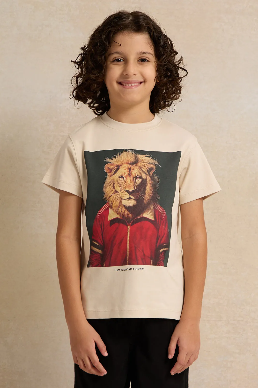 Boys Beige Printed Short sleeve T-shirt sold by Redtag