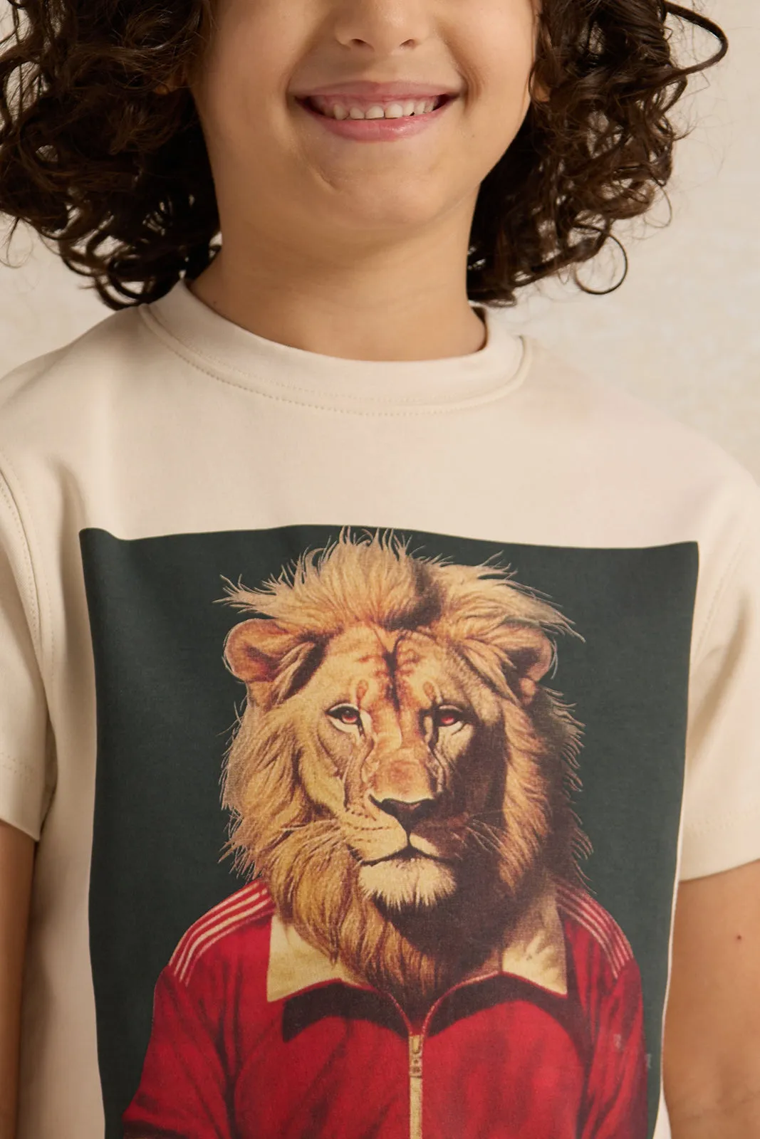 Boys Beige Printed Short sleeve T-shirt sold by Redtag product image thumbnail 4