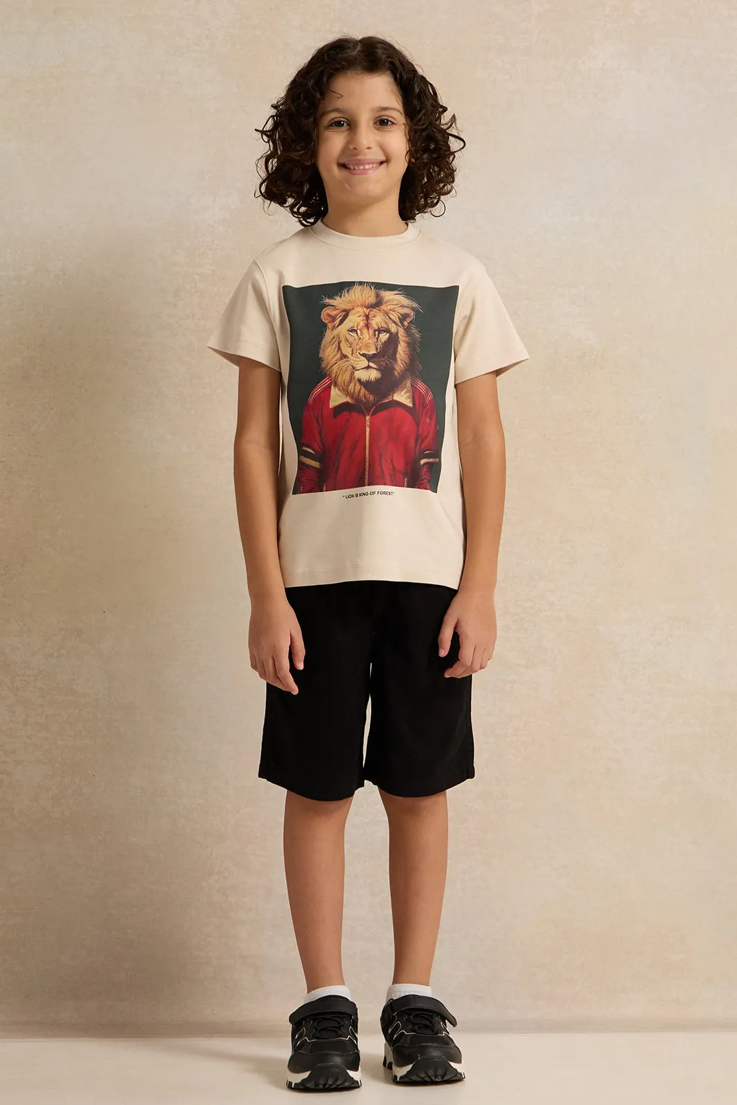 Boys Beige Printed Short sleeve T-shirt sold by Redtag product image thumbnail 2