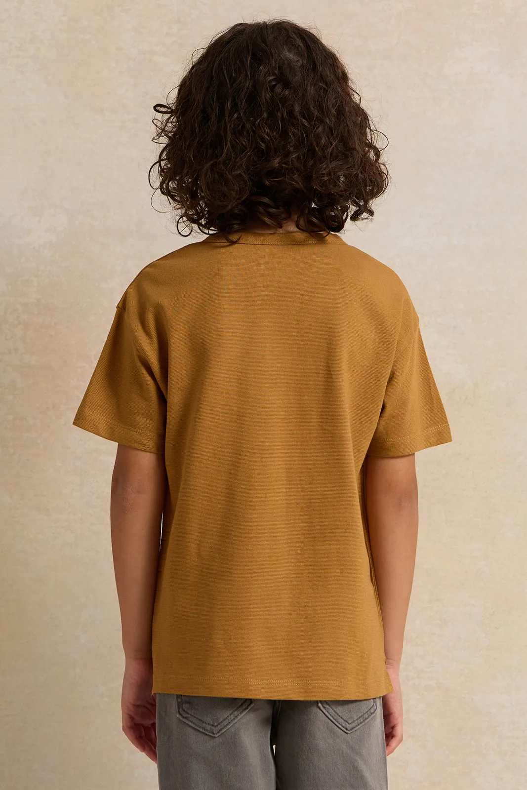 Boys Brown Solid Short sleeve T-shirt sold by Redtag product image thumbnail 3