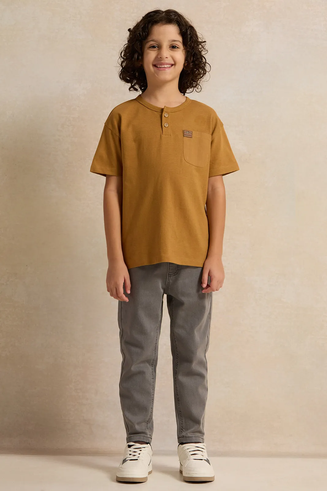 Boys Brown Solid Short sleeve T-shirt sold by Redtag product image thumbnail 2