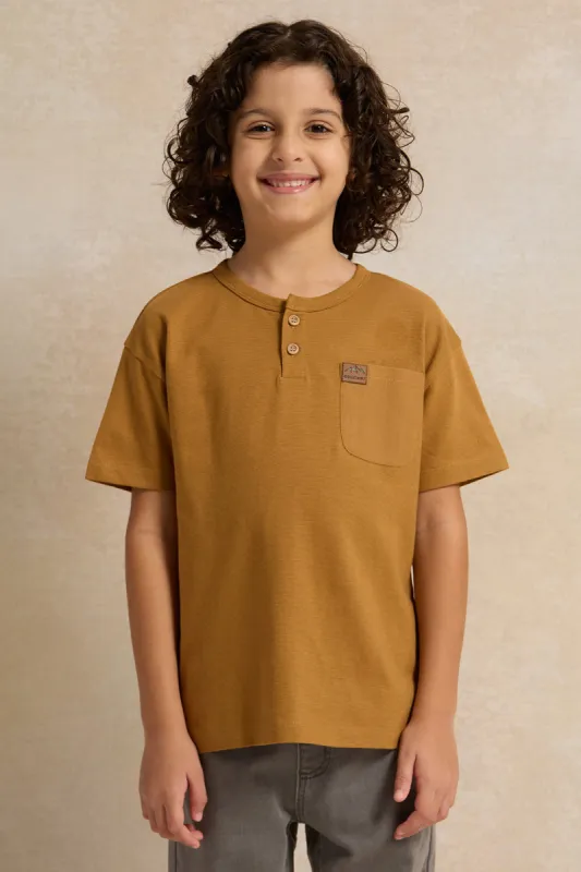 Boys Brown Solid Short sleeve T-shirt sold by Redtag