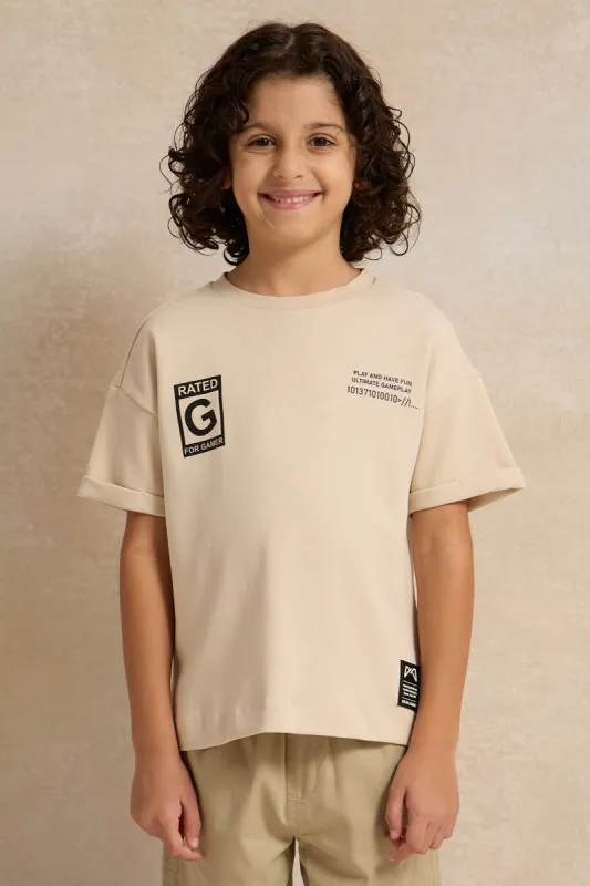Boys Beige Printed T-Shirt sold by Redtag