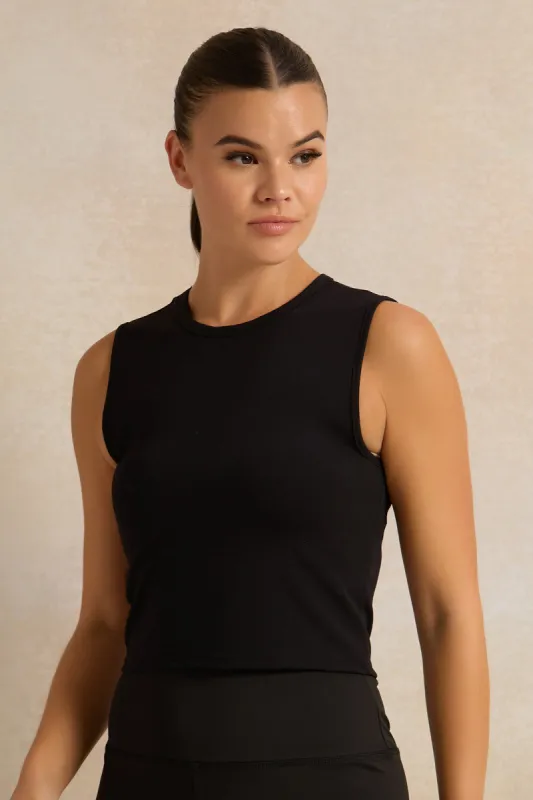 Women Black Sleeveless Active T-Shirt sold by Redtag
