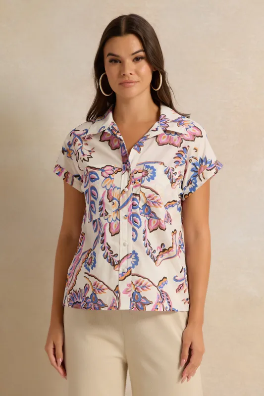 Women Ivory Printed Button Down Shirt sold by Redtag