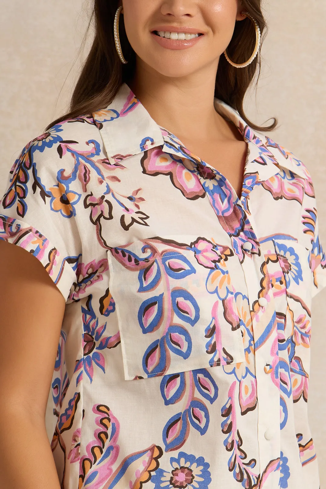 Women Ivory Printed Button Down Shirt sold by Redtag product image thumbnail 4