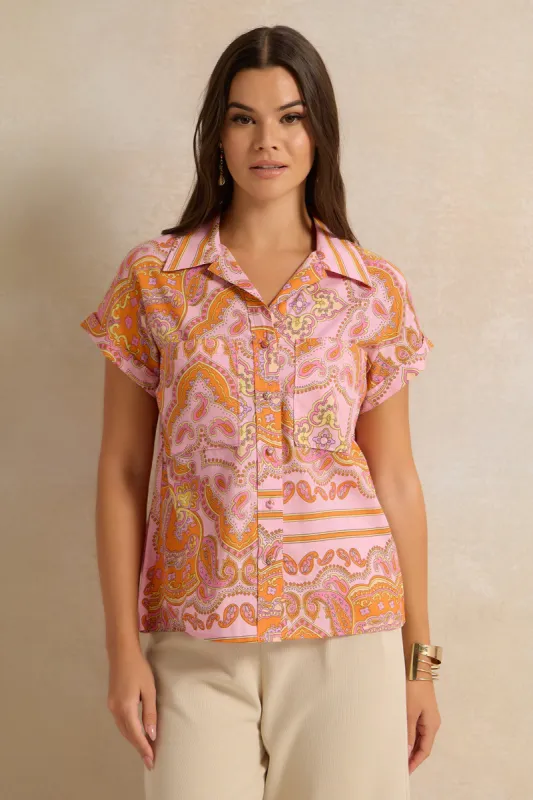 Women Pink Printed Button Down Shirt sold by Redtag