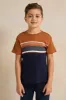 Boys Navy And Beige Striped T-Shirt sold by Redtag