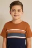 Boys Navy And Beige Striped T-Shirt sold by Redtag
