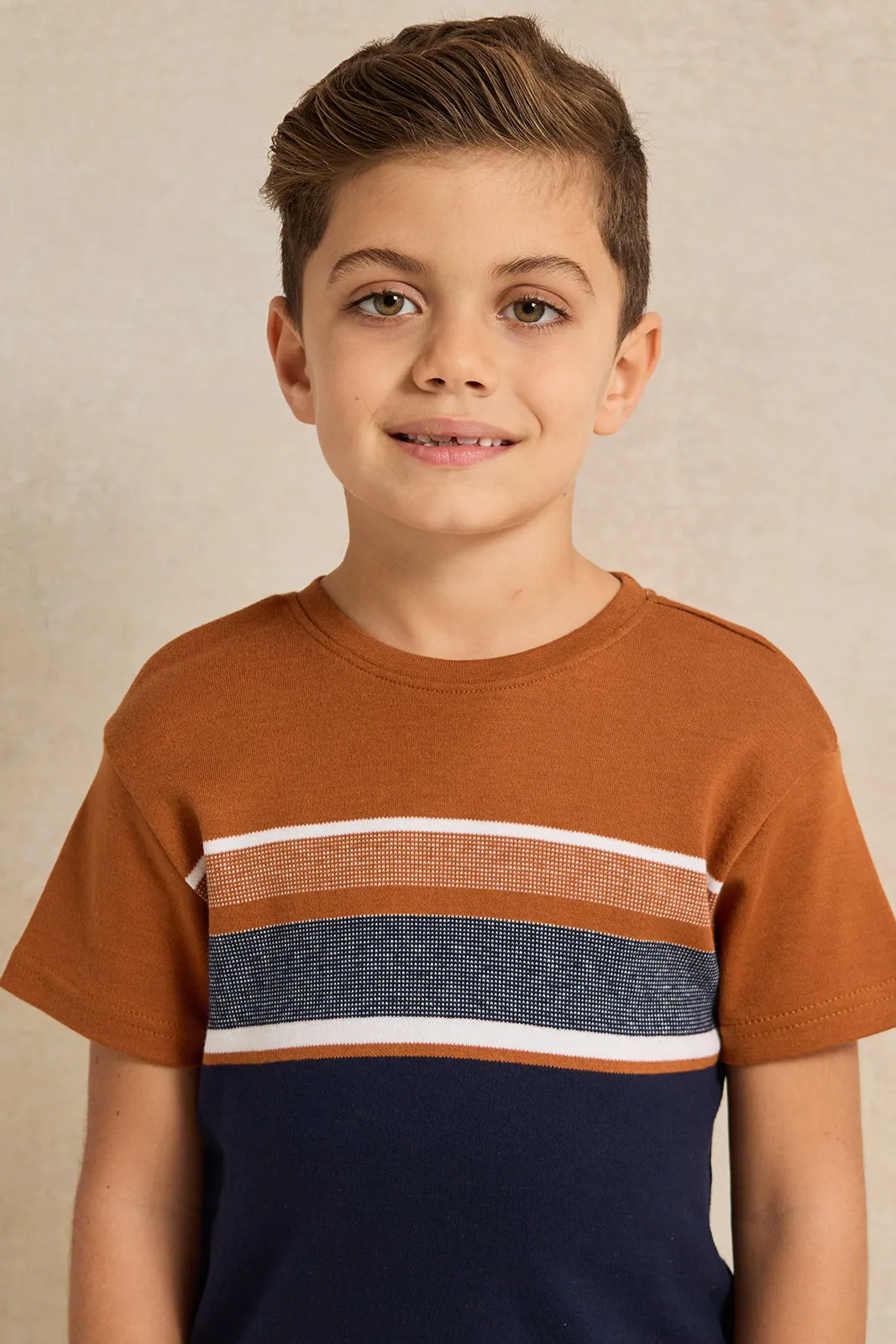 Boys Navy And Beige Striped T-Shirt sold by Redtag product image thumbnail 4