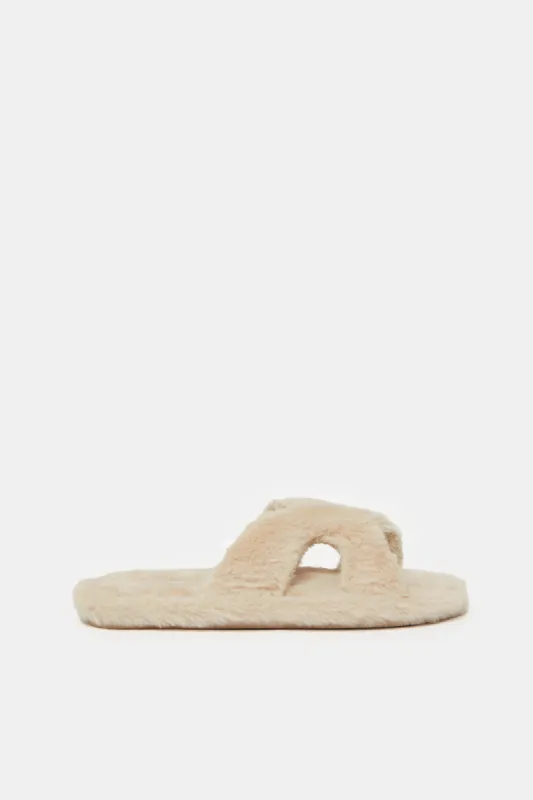 Women Beige H Upper Slipper sold by Redtag
