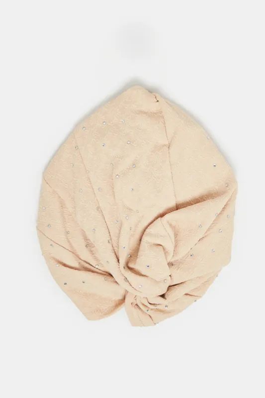 Women Beige Embellished Modest Cap sold by Redtag