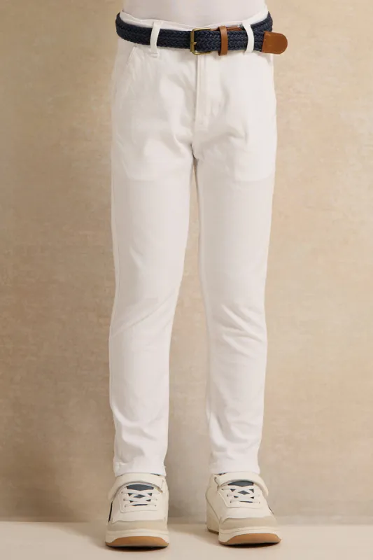 Boys White Dobby Belted Trouser sold by Redtag