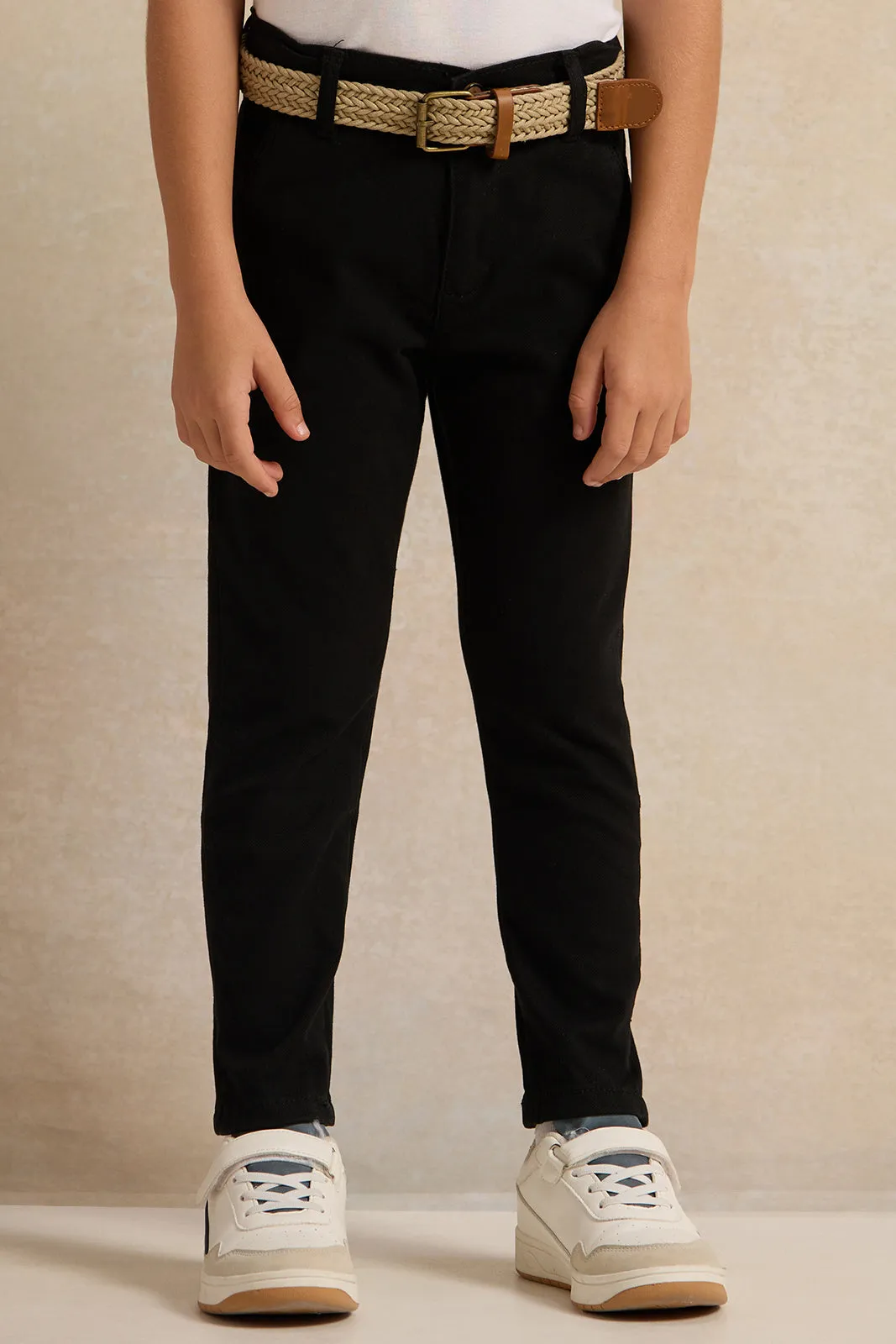 Boys Black Dobby Belted Trouser sold by Redtag