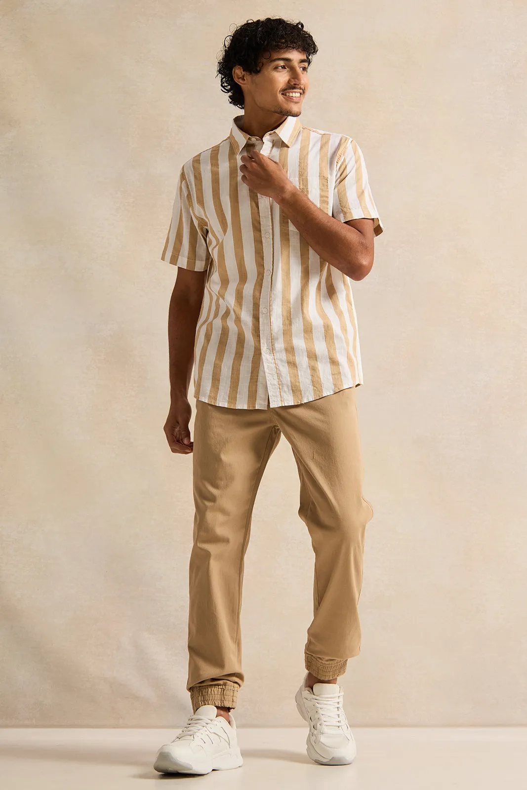 Men Beige Twill Joggers sold by Redtag product image thumbnail 2
