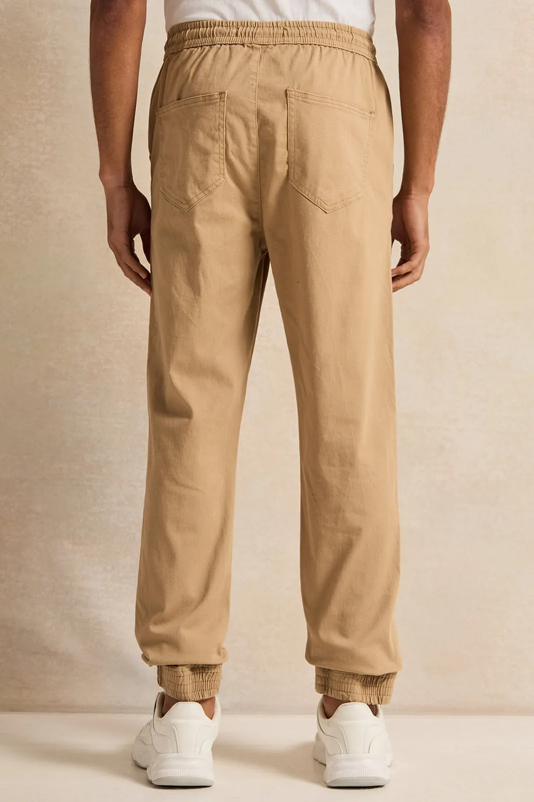 Men Beige Twill Joggers sold by Redtag product image thumbnail 3
