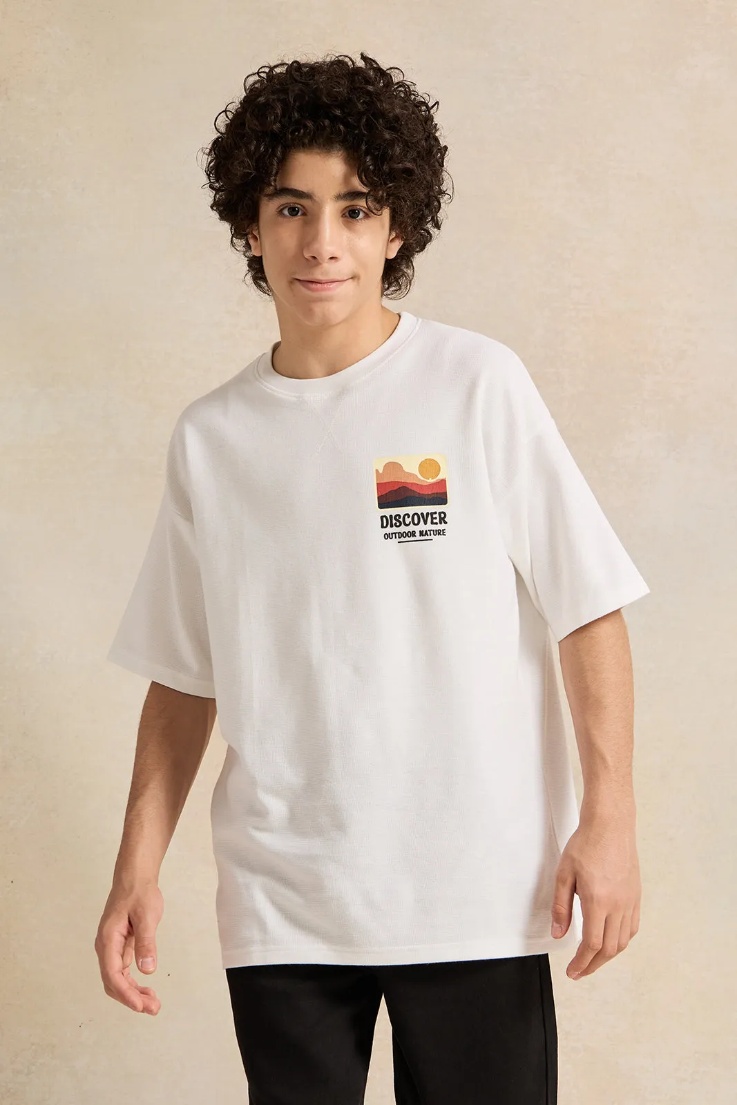 Senior Boys White Printed T-shirt sold by Redtag