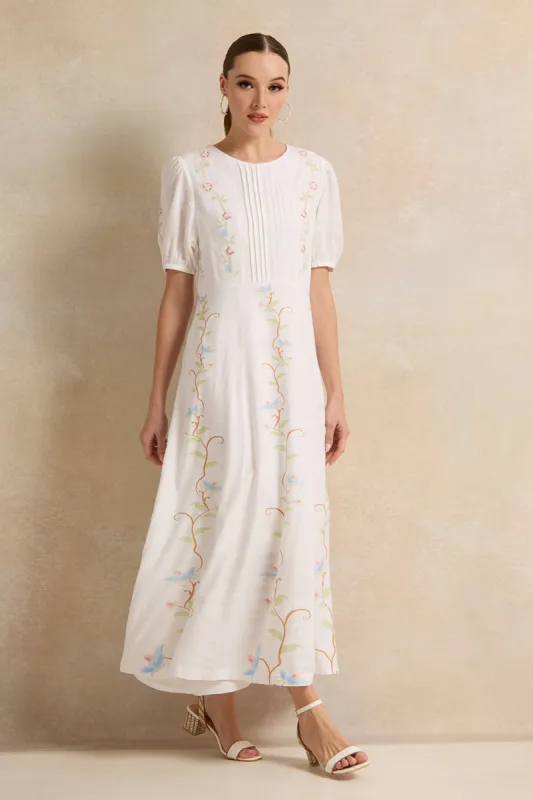 Women White Embroidered Short Sleeves Dress sold by Redtag