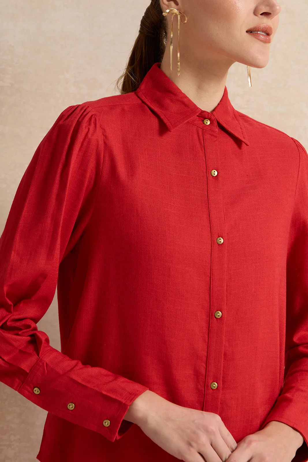 Women Red Buttoned Down Shirt Blouse sold by Redtag product image thumbnail 4