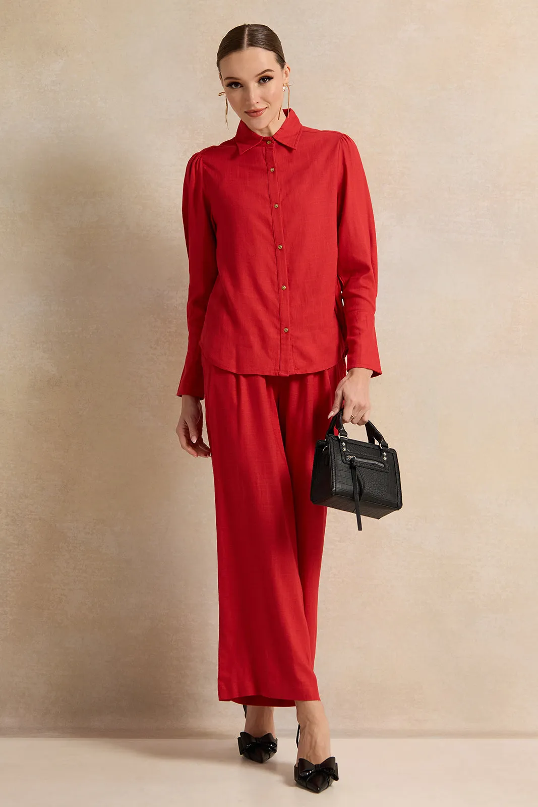 Women Red Buttoned Down Shirt Blouse sold by Redtag product image thumbnail 2