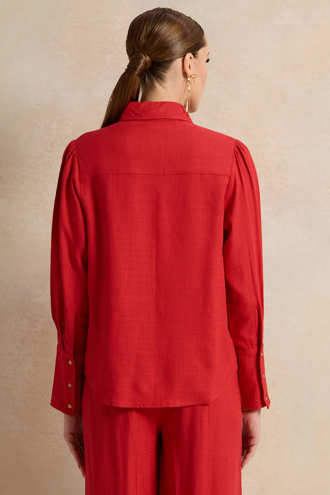 Women Red Buttoned Down Shirt Blouse sold by Redtag product image thumbnail 3