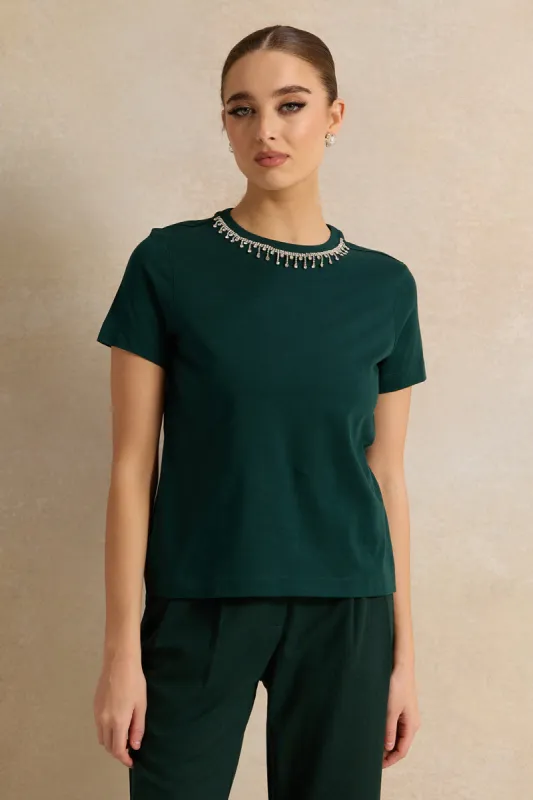 Women Green Embellished T-Shirt sold by Redtag