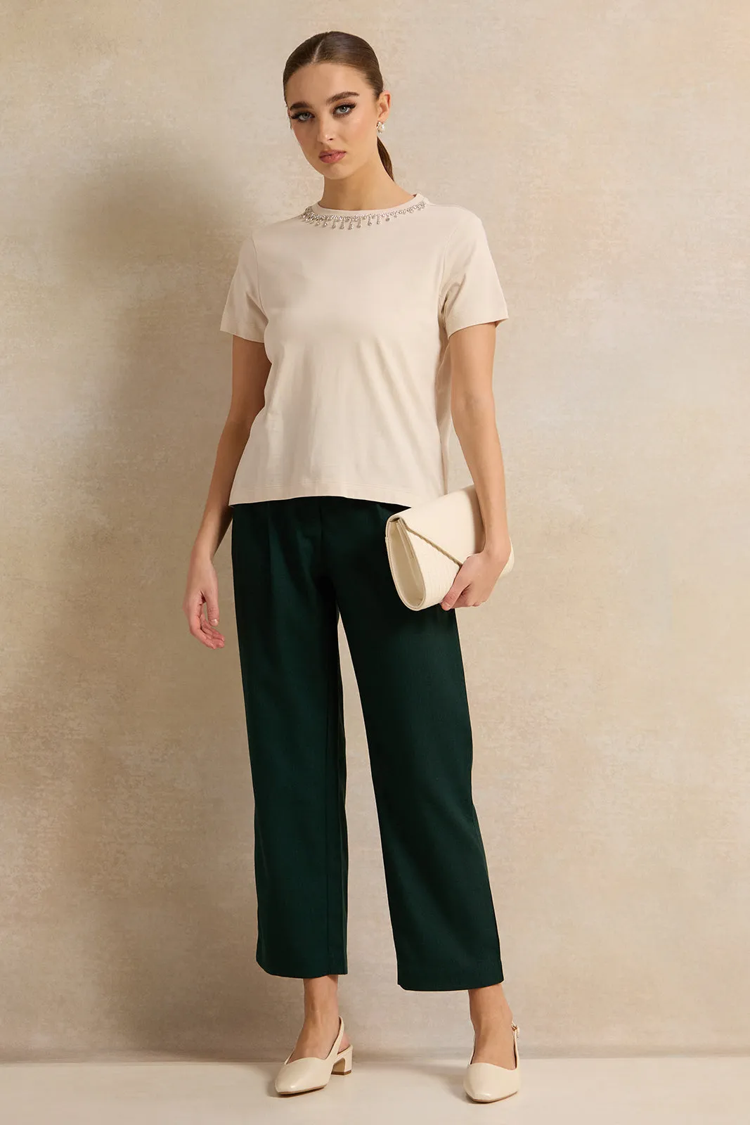 Women Beige Embellished T-Shirt sold by Redtag product image thumbnail 2