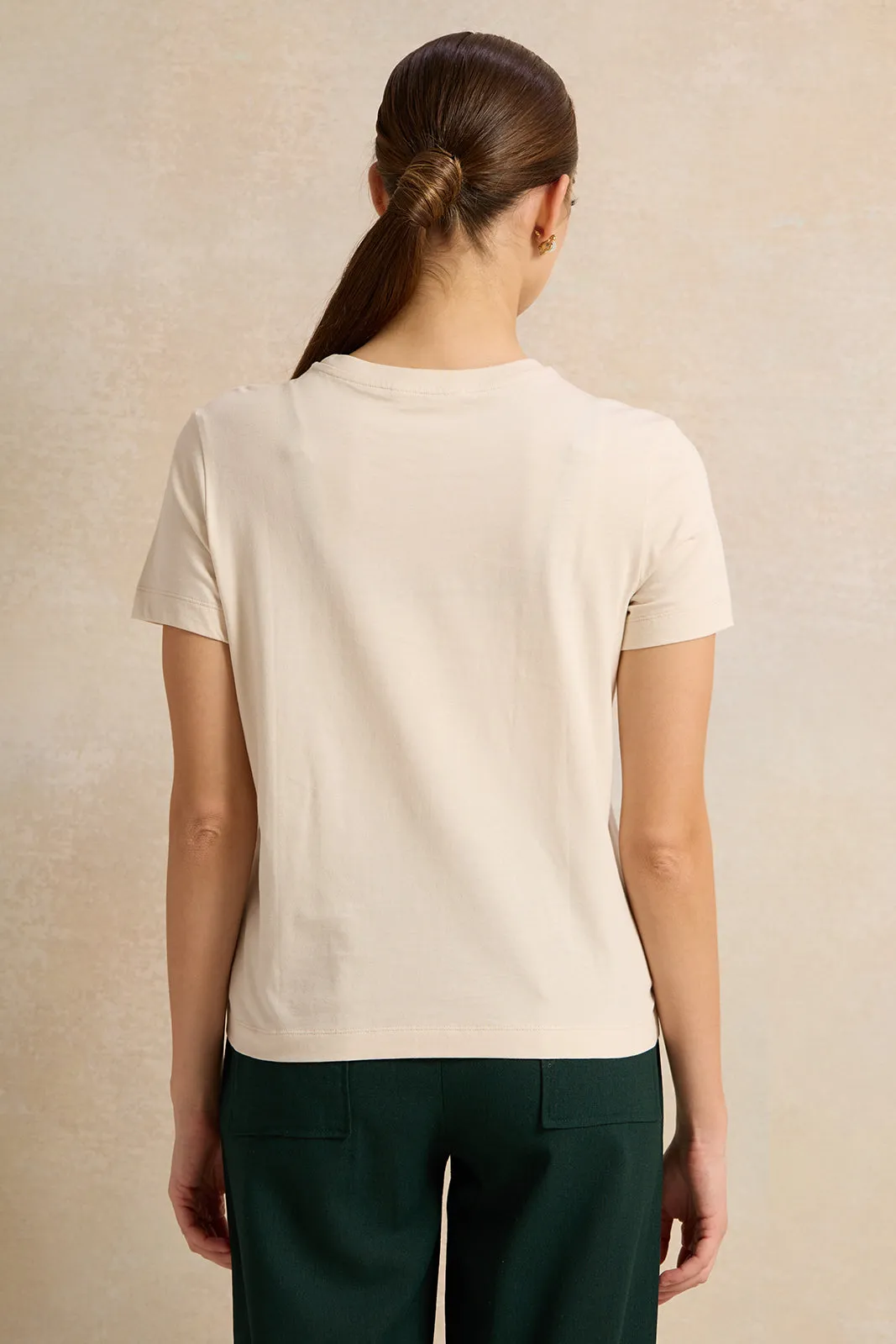 Women Beige Embellished T-Shirt sold by Redtag product image thumbnail 3