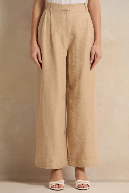 Women Beige Straight Fit Trousers sold by Redtag