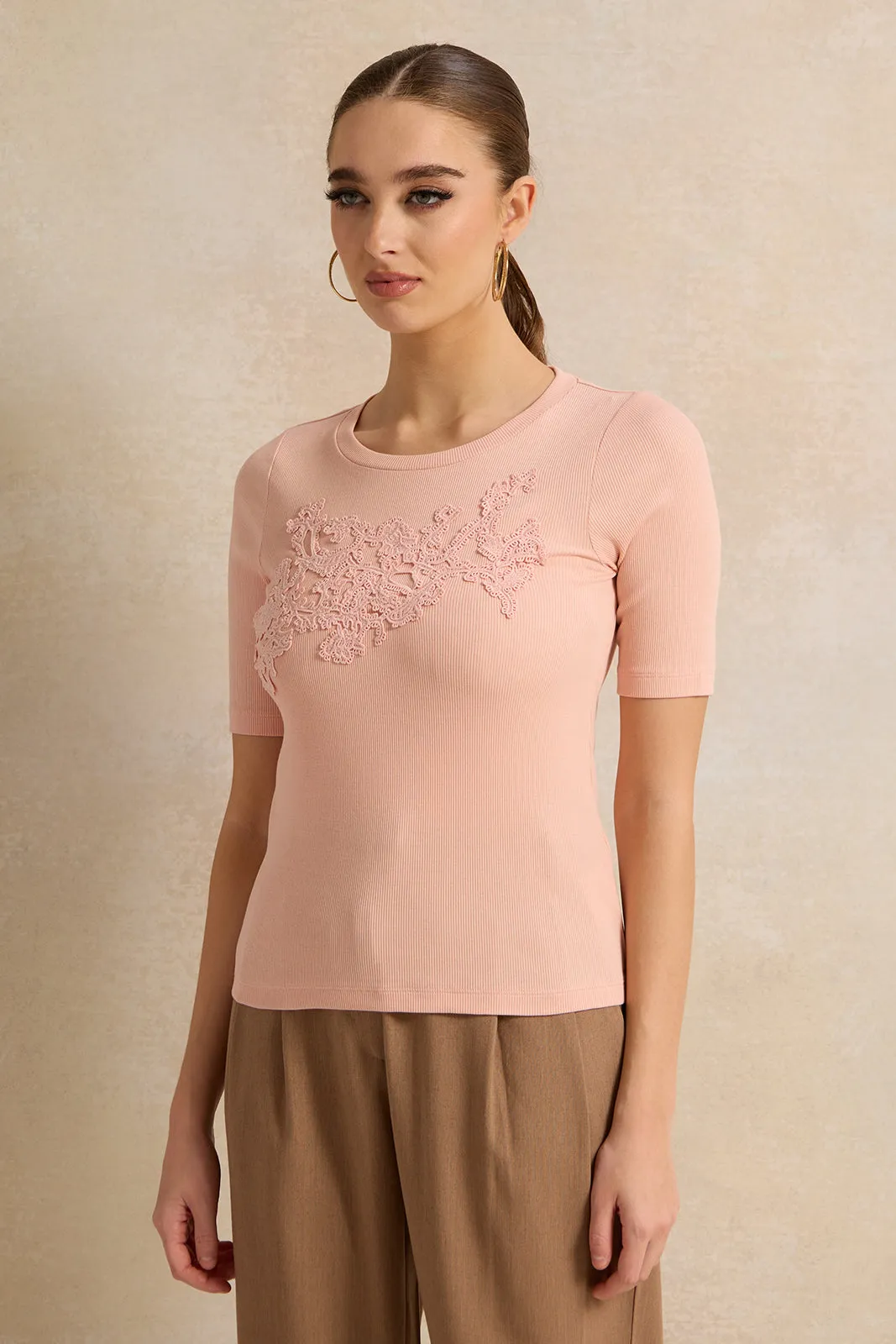 Women Pink Ribbed Top sold by Redtag