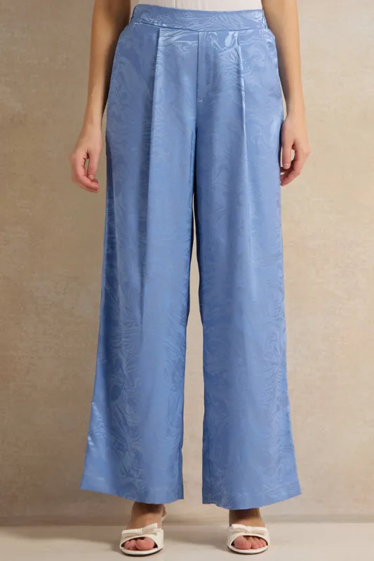 Women Blue Jacquard Wide Leg Pants sold by Redtag