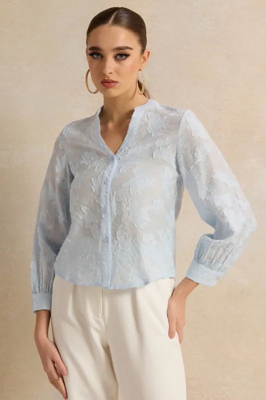 Women Blue Jacquard Blouse sold by Redtag