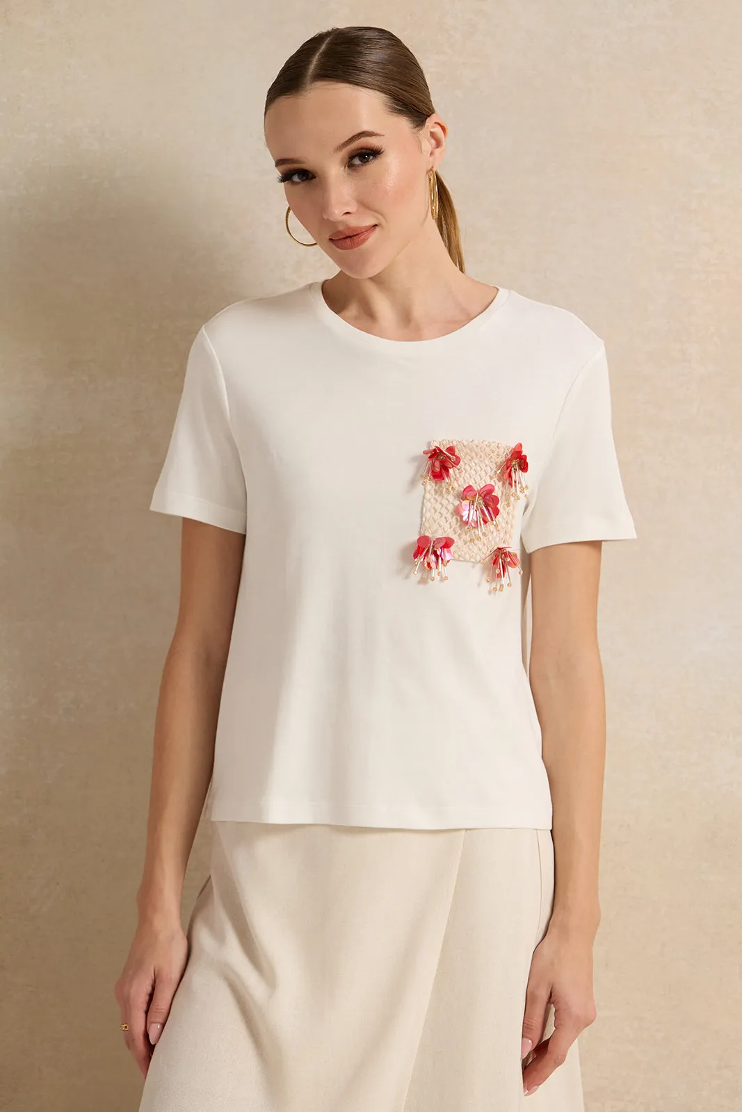 Women White Embellished Top sold by Redtag