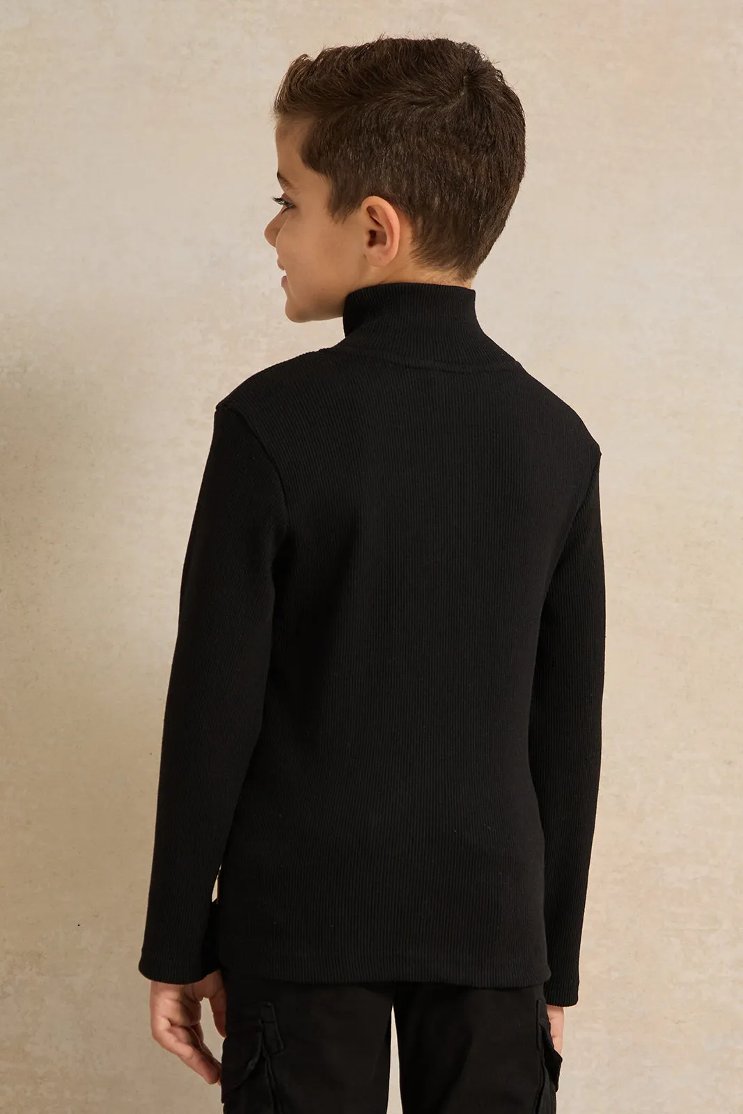 Boys Black T-Shirt With Half Zip sold by Redtag product image thumbnail 3