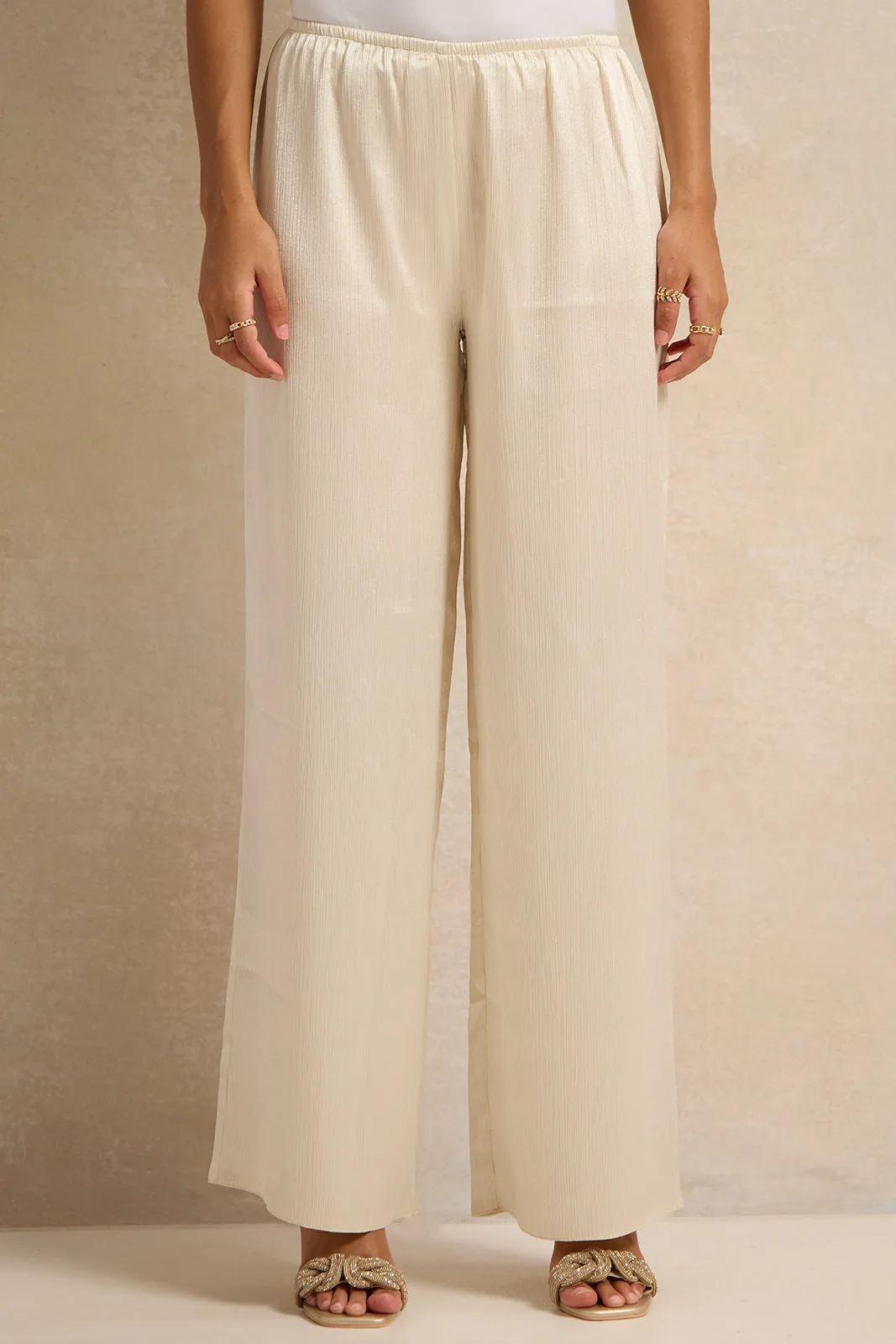 Women Beige Crinkled Trousers sold by Redtag