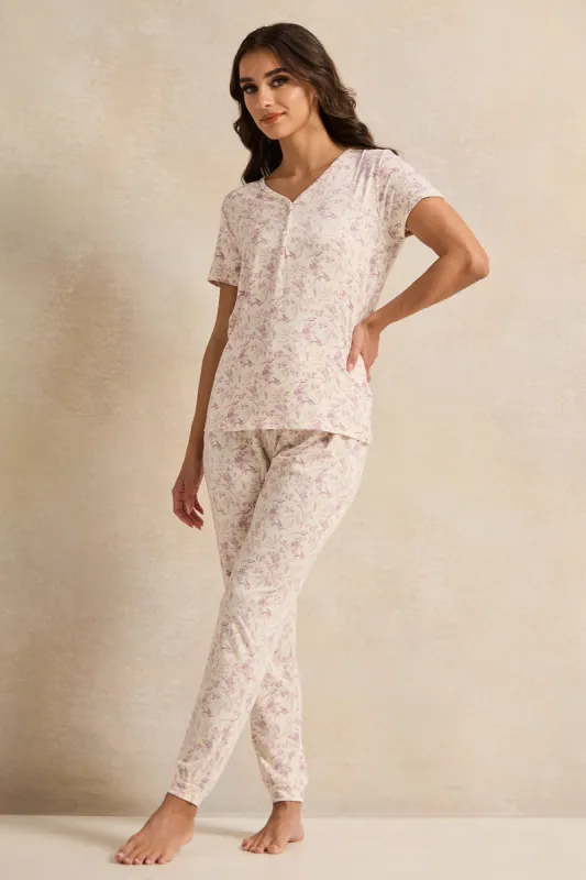 Women Ivory Printed Pyjama Set (2 Piece) sold by Redtag