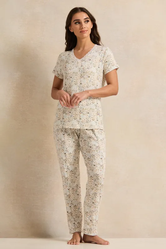 Women Ivory Printed Pyjama Set (2 Piece) sold by Redtag