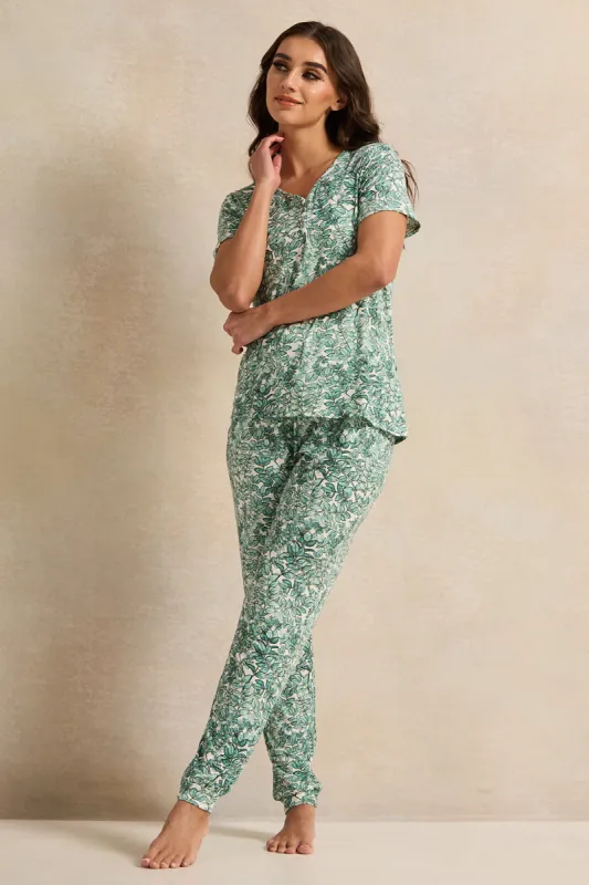 Women White And Green Printed Pyjama Set (2 Piece) sold by Redtag