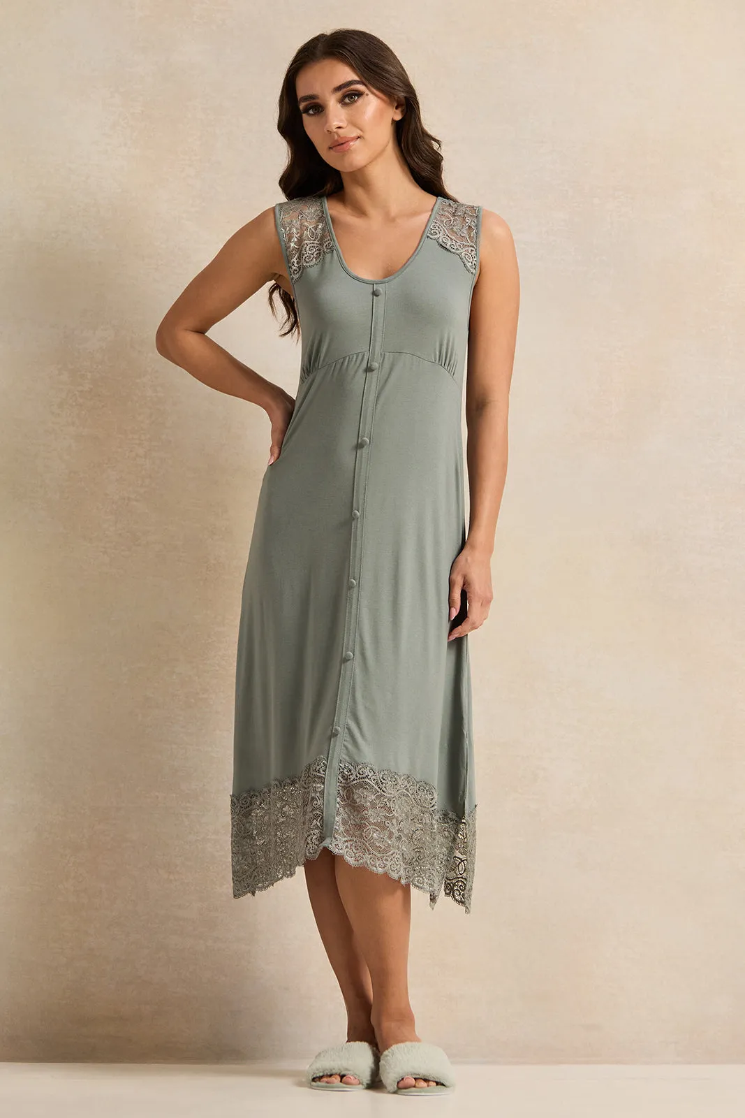 Women Mint Lace Embellished Chemise sold by Redtag