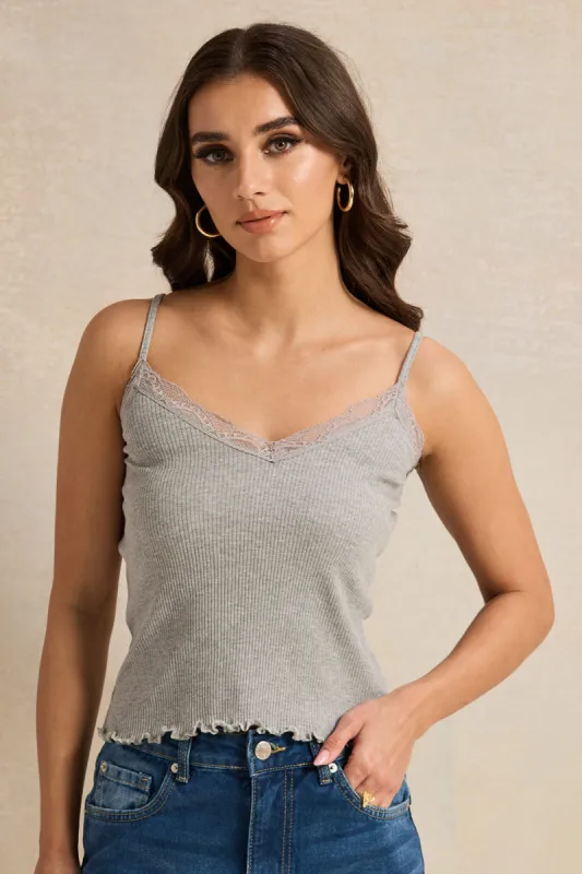 Women Grey Strappy Lace Vest sold by Redtag