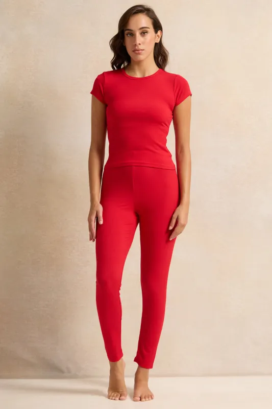 Women Red Solid Pajama Set (2 Piece) sold by Redtag