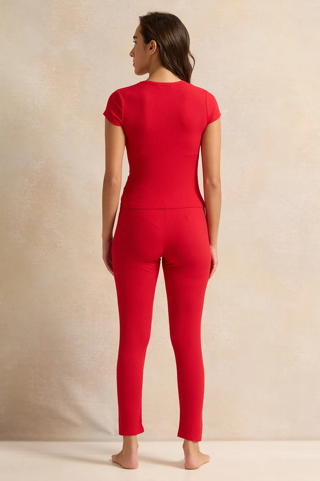 Women Red Solid Pajama Set (2 Piece) sold by Redtag product image thumbnail 4