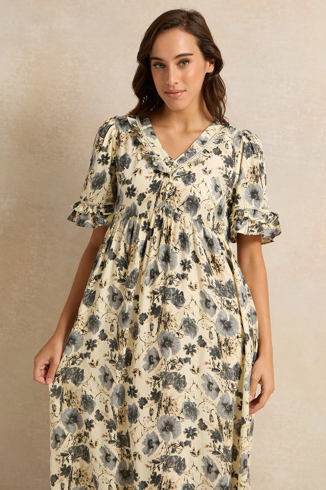 Women Beige Floral Printed Nightgown sold by Redtag product image thumbnail 2
