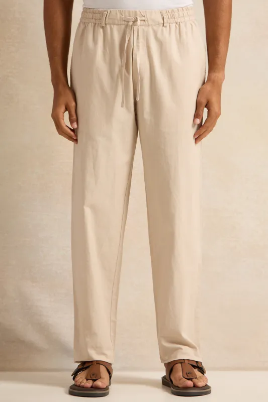 Men Beige Casual Trousers sold by Redtag