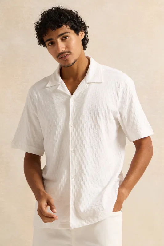 Men White Jacquard Casual Shirt sold by Redtag