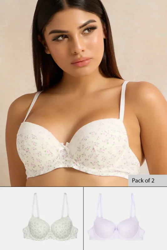 Women Lilac And Ivory T-Shirt Bra Set (Pack of 2) sold by Redtag