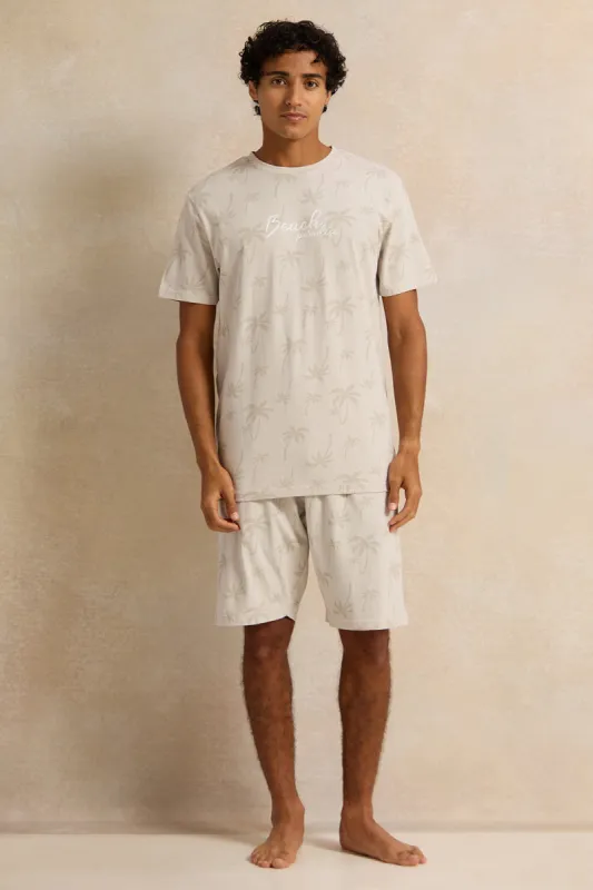 Men Ecru Printed Pyjama Set (2 Piece) sold by Redtag