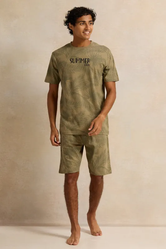 Men Olive Printed Pyjama Set (2 Piece) sold by Redtag