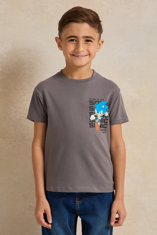 Boys Charcoal Sonic Printed T-Shirt made by Redtag